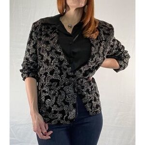 Vintage ‘Norton McNaughtin’ Black Velvet Irredentist Metallic Paisley Blazer